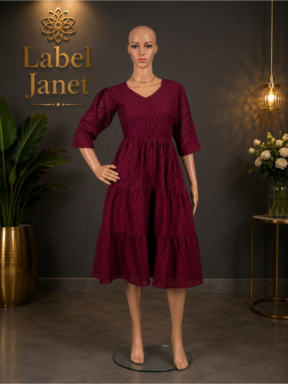 Brand New Women's Burgundy Hakoba Cotton Maxi Dress (M)